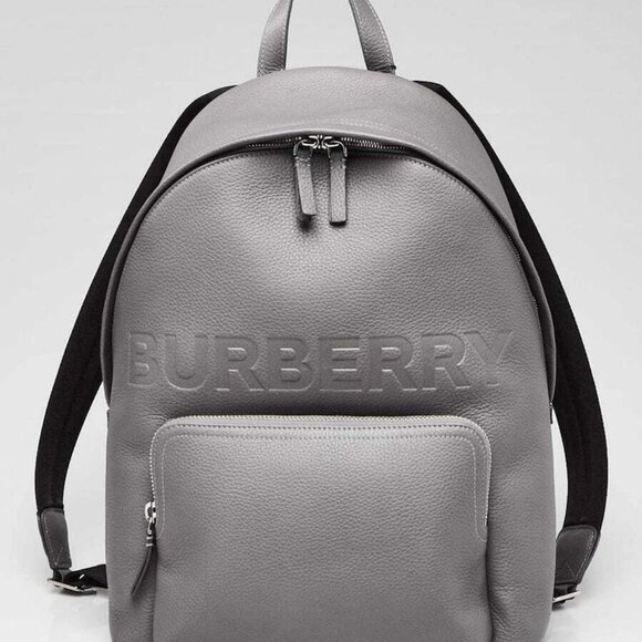 Burberry Grey Leather Embossed Abbeydale Backpack Bag - Picture 1 of 12